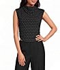 Gianni Bini Knit Polka Dot Mock Neck Cap Sleeve Top - Image 1