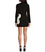 Gianni Bini Layla Crepe Crew Neck Long Sleeve Flower Applique Mini Dress, Color:Black - Image 2
