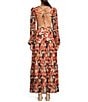 Color:Copper Palm - Image 2 - Lillian Copper Palm Print Long Sleeve Deep V-Neck Cut-Out Tiered Maxi Dress