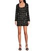 Gianni Bini Lissy Tweed Scoop Neck Long Sleeve Button Front Mini Shirt Dress, Color:Black/White - Image 1