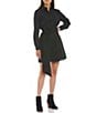 Color:Black - Image 1 - Connie Long Sleeve Collar Button Down Belted Poplin Shirt Dress