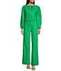 Color:Kelly Green - Image 3 - Lucie Linen Blend High Rise Wide Leg Trousers