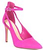 Color:Fiery Pink - Image 1 - Lulaa Suede Cut-Out Detail Dress Pumps