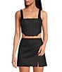Gianni Bini Michelle Coated Denim Square Neckline Sleeveless Coordinating Corset Top, Color:Black - Image 1