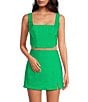 Color:Kelly Green - Image 1 - Michelle Linen Blend Square Neck Sleeveless Coordinating Corset Top
