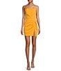 Color:Goldfinch - Image 1 - Miley Crepe Halter Gathered Waist Side Slit Mini Dress