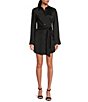 Gianni Bini Mina Pebble Crepe Button Front Collar Long Sleeve Tie Waist ...