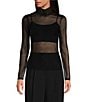 Gianni Bini Misha Mesh Long Sleeve Turtleneck Knit Top, Color:Black - Image 1
