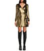 Color:Gold - Image 1 - Noa Metallic Lame V-Neck Long Sleeve A-Line Wrap Dress