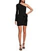 Color:Black - Image 1 - Valerie One Shoulder Long Sleeve Faux Wrap Tie Side Mini Dress