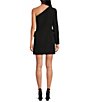 Color:Black - Image 2 - Valerie One Shoulder Long Sleeve Faux Wrap Tie Side Mini Dress