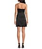 Color:Black - Image 2 - One Shoulder Sleeveless Spaghetti Strap Tie Waist Mini Wrap Dress