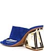 Color:Electric Blue - Image 3 - Paityn Suede Pearl Cut Out Curved Architectural Wedge Sandals