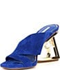 Color:Electric Blue - Image 4 - Paityn Suede Pearl Cut Out Curved Architectural Wedge Sandals