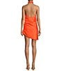 Color:Mandarin - Image 2 - Peyton Ruched Satin Cowl Halter Neck Sleeveless Open Back Detail Mini Sheath Dress