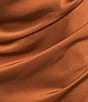 Gianni Bini Peyton Ruched Satin Cowl Halter Neck Sleeveless Open Back Detail Asymmetrical Hem Mini Sheath Dress, Color:Cognac - Image 3