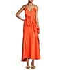Color:Mandarin - Image 1 - Quinn Ruffle Draped V-Neck Sleeveless Satin Dress