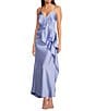 Gianni Bini Quinn Ruffle Draped V-Neck Sleeveless Satin Dress, Color:Chambray - Image 1