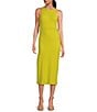Color:Chartreuse - Image 1 - Knit Round Neck Sleeveless Racer Thigh High Side Slit Midi Sheath Bodycon Dress