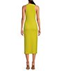 Color:Chartreuse - Image 2 - Knit Round Neck Sleeveless Racer Thigh High Side Slit Midi Sheath Bodycon Dress