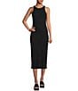 Color:Black - Image 1 - Knit Round Neck Sleeveless Racer Thigh High Side Slit Midi Sheath Bodycon Dress