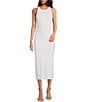 Gianni Bini Knit Round Neck Sleeveless Racer Thigh High Side Slit Midi Sheath Bodycon Dress, Color:White - Image 1