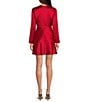 Color:Cherry - Image 2 - Raini Satin Tie Front Long Sleeve A-Line Dress