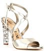 Color:Metallic Sand Gold - Image 1 - Randall Leather Strappy Jeweled Heel Dress Sandals