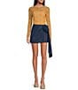 Color:Mid Wash - Image 3 - Rein Rosette Denim Mini Skirt