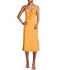 Color:Pop Orange - Image 1 - Remi Crepe Sleeveless Tie Front V-Neck Open Back Detail Midi Dress