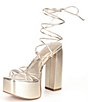 Color:Sand Gold - Image 4 - Rixey Leather Platform Ankle Wrap Strappy Sandals