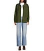 Gianni Bini Rose Suede Collared Canvas Barn Jacket, Color:Rifle Green - Image 3