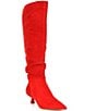 Color:Tangelo Red - Image 1 - Ryder Suede Slouchy Kitten Heel Tall Boots