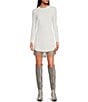 Color:White - Image 1 - Sage Rhinestone Fringe Crew Neck Long Sleeve Crepe Dress