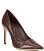 Color:Wardly Brown - Image 1 - Sampras Crocodile Embossed Leather Pointed Toe Pumps