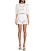 Gianni Bini Sawyer Mid Rise Embroidered Cotton Coordinating Shorts, Color:Ivory - Image 3