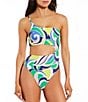 Color:Multi - Image 1 - Scarf Print One Shoulder Cut-Out One Piece Swimsuit