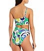 Color:Multi - Image 2 - Scarf Print One Shoulder Cut-Out One Piece Swimsuit