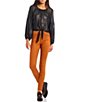 Color:Liquid Black - Image 3 - Serena Lame Round Neck Long Balloon Sleeve Tie Front Blouse