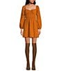 Color:Caramel - Image 1 - Shia Plainweave Sweetheart Bodice Long Sleeve Dress