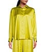 Color:Chartreuse - Image 1 - Skylar Point Collar Button Front Long Sleeve Satin Blouse