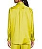 Color:Chartreuse - Image 2 - Skylar Point Collar Button Front Long Sleeve Satin Blouse