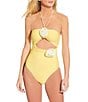Gianni Bini Solid Rosette Ruched Cut-Out One Piece Swimsuit, Color:Pale Banana - Image 1