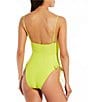 Color:Citrine - Image 2 - Solid Ruched Tie Side Square Neck Low Back Adjustable Strap One Piece Swimsuit