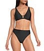 Gianni Bini Solid Strappy Back Bralette Swim Top & Solid High Waisted Cheeky Swim Bottom - Image 1