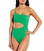 Color:Kelly Green - Image 1 - Solid Textured Pique One Shoulder Cut-Out One Piece Swimsuit