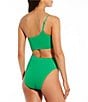 Color:Kelly Green - Image 2 - Solid Textured Pique One Shoulder Cut-Out One Piece Swimsuit