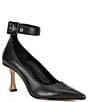 Color:Black - Image 1 - Steffi Leather Buckle Detail Ankle Strap Pumps
