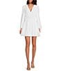 Color:White - Image 1 - Talia V-Neck Long Sleeve Smocked Waist Tiered Hem Dress