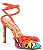 Color:Floral/Multi - Image 1 - Taylinn Satin Floral Abstract Bow Ankle Wrap Pumps